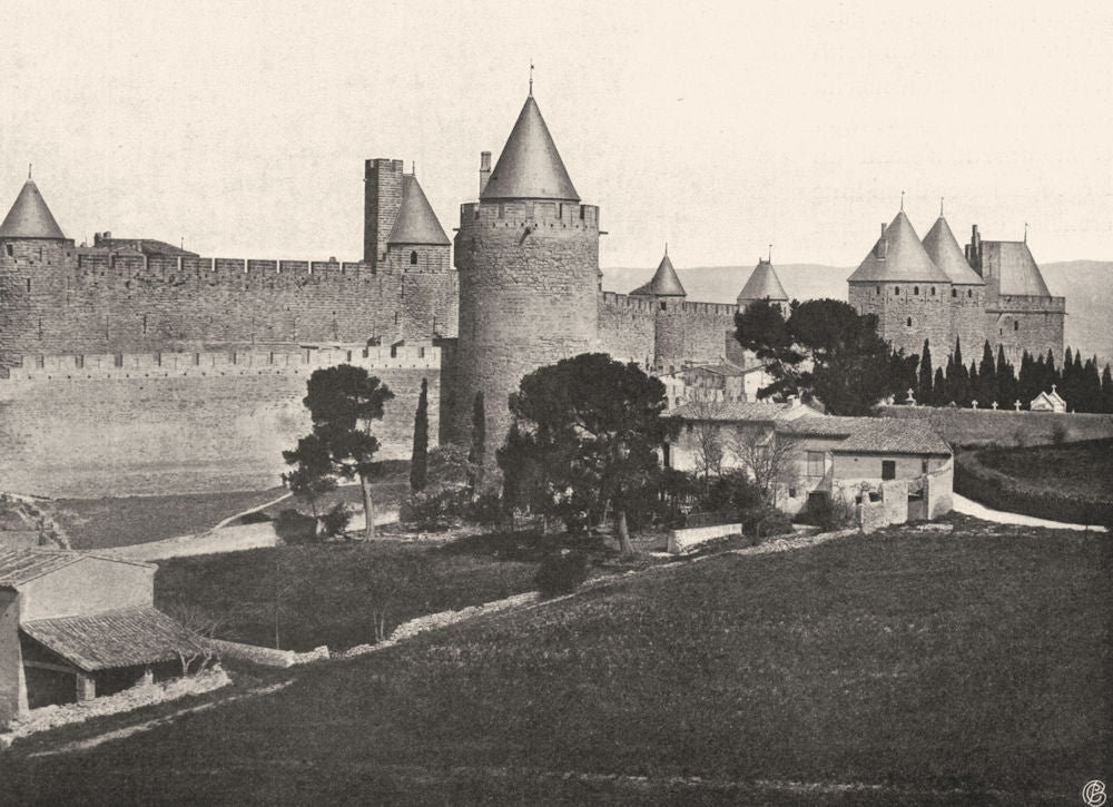 AUDE. Carcassonne- La Cité, côté sud- est 1903 old antique print picture